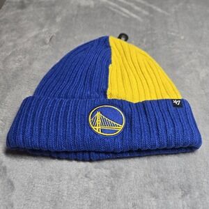 Golden State Warriors 47 Brand Beanie Blue Yellow Knit Hat NBA Cuffed OSFA New